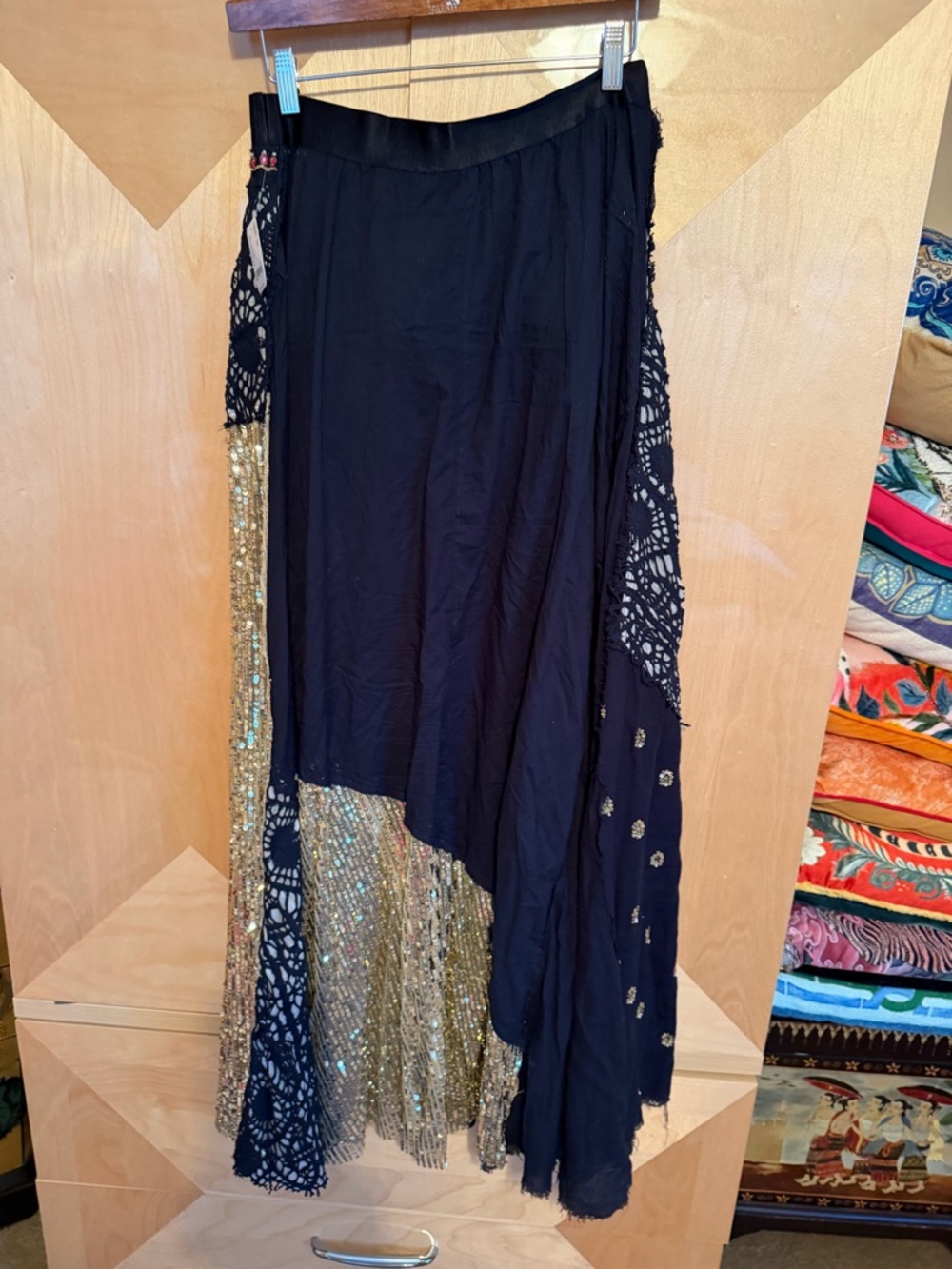 Free People Black & Gold Embellished Patchwork Maxi Skirt - Picture 3 of 4
